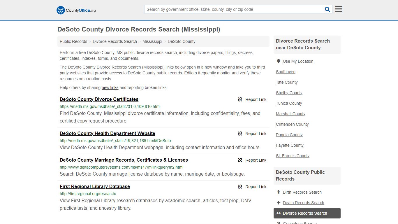 DeSoto County Divorce Records Search (Mississippi)