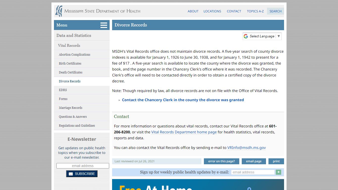 Divorce Records - Mississippi State Department of Health